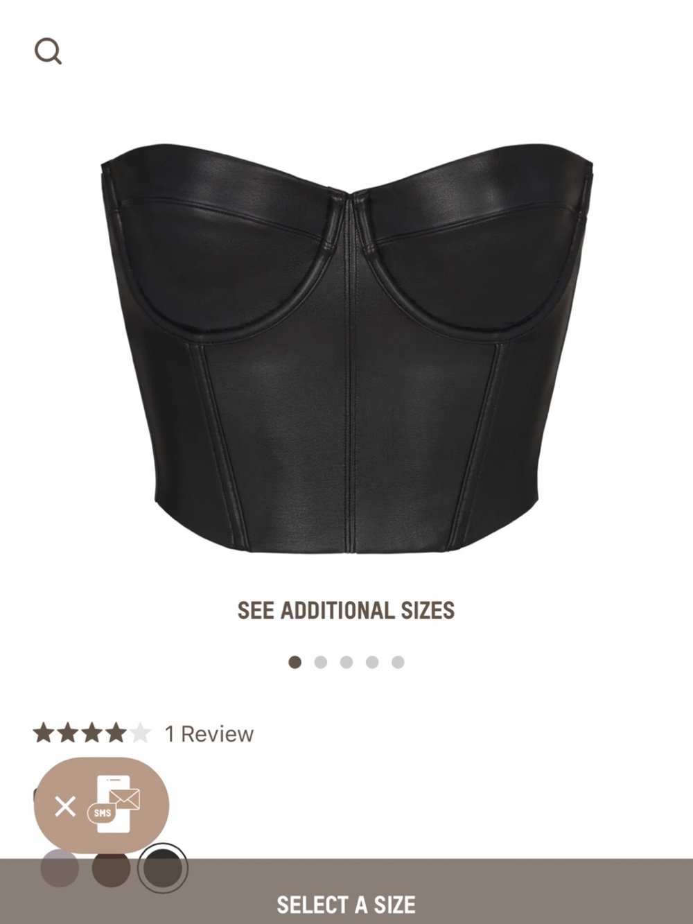 SKIMS Faux Leather Corset Bustier Top Onyx Black XS